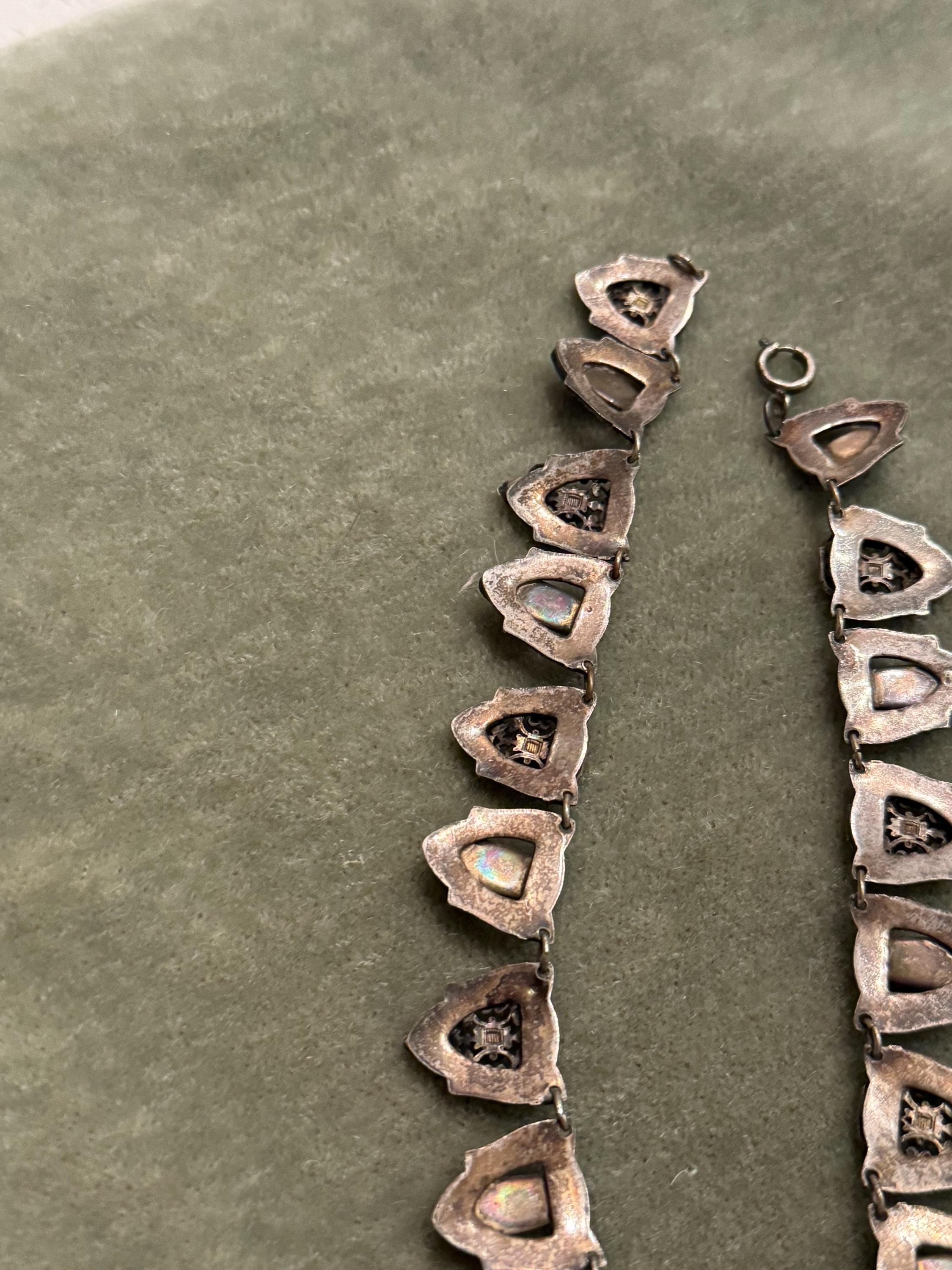 アールデコ　1920s クラシック　チョーカー　ビーズステッチ スワロ使用 Vintage 1920s Art Deco Necklace Choker, Blue Glass Stones and Gilt
