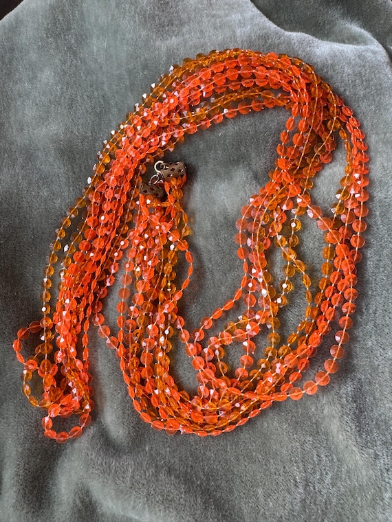 Vintage 60s Mod Orange Plastic Beaded Necklace: M… - image 1