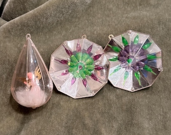 Vintage Jewel Brite Christmas Ornaments, Diorama ornaments set of 3