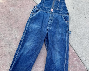 Vintage 1940-50’s Headlight Sanforized Blue Bib Denim Overalls