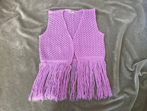 Vintage 60s 70s Purple Sweater Vest with Fringe /… - image 1