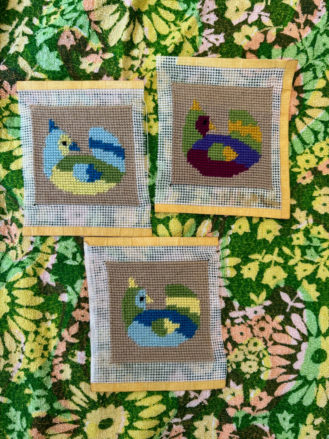 Vintage 60s 70s Bird Needlepoint Embroidery, Bird Embroidery Lot Set of ...