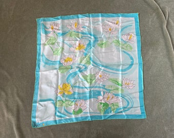Vintage Vera Neumann Silk Scarf: Water Lilies, Hand-Rolled (25.5" x 25.5")