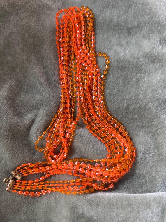 Vintage 60s Mod Orange Plastic Beaded Necklace: M… - image 19