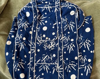 Vintage 60s Blue & White Abstract Print Tote Bag - Retro Zippered Beach Bag