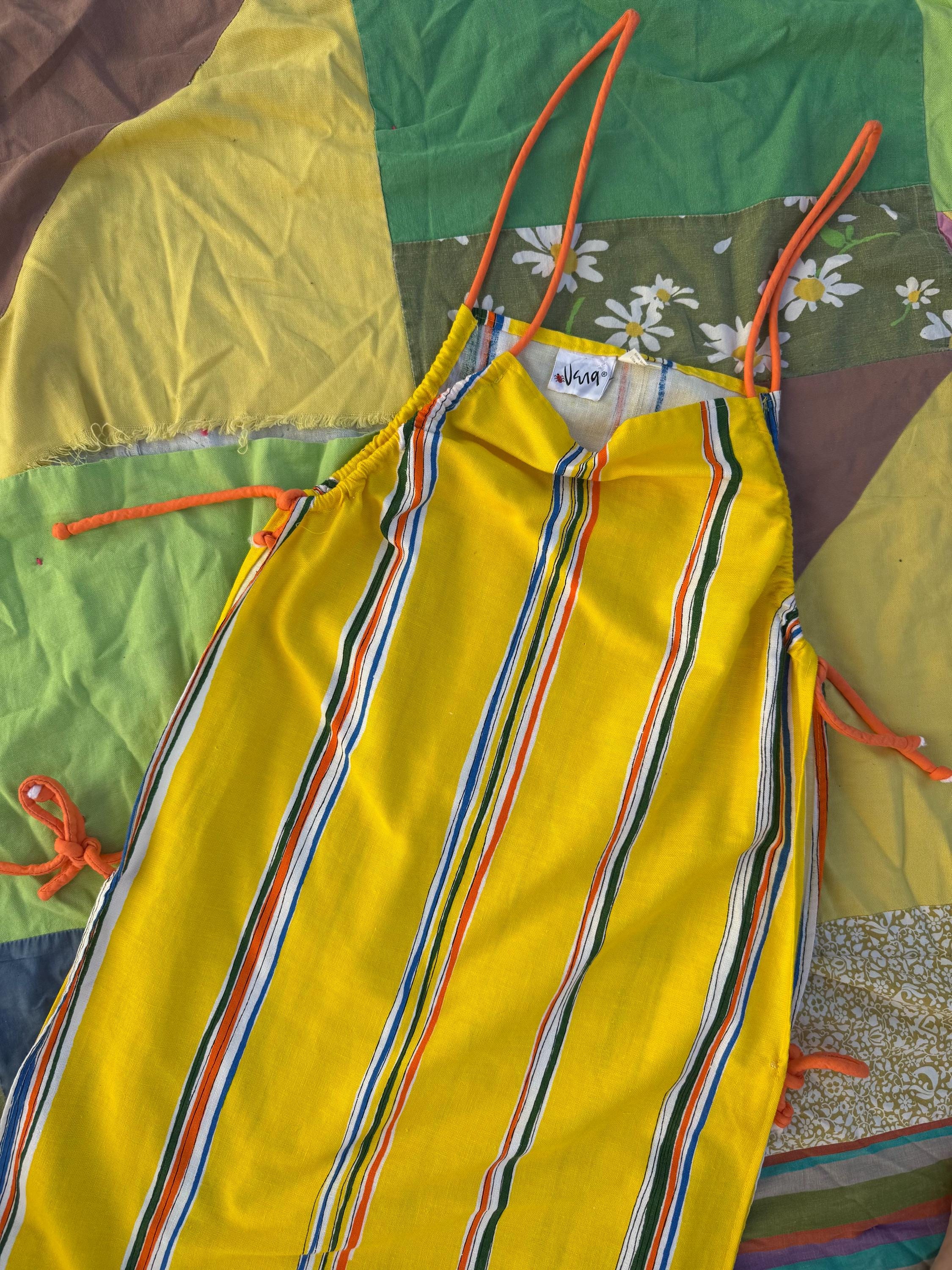 70s’vintage Vera Neumann テーブルクロスCinnabar Vintage 60s 70s Vera Neumann Side Tie Apron Cover up Dress, Yellow