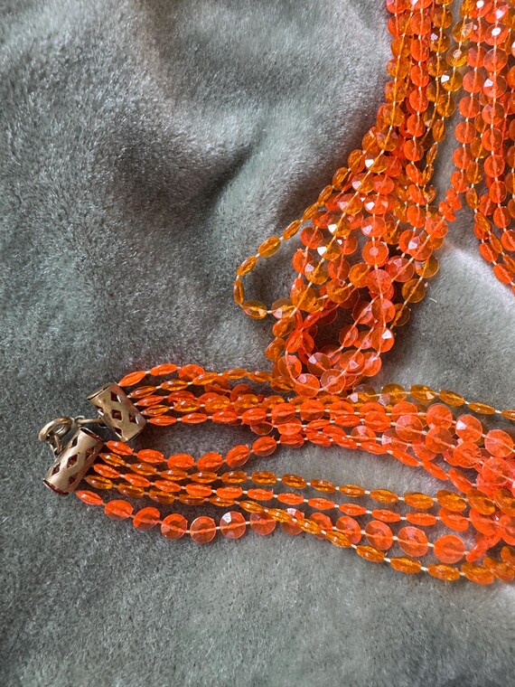Vintage 60s Mod Orange Plastic Beaded Necklace: M… - image 5