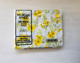 Vintage Morgan Jones Twin Flat Sheet: Yellow Floral Princess Pattern NOS
