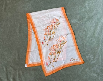 Vintage Vera Neumann Silk Scarf: Orange Floral Print, Hand-Rolled