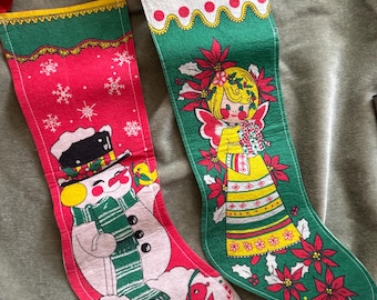 Vintage 70s felt Christmas stockings lot of two snowman and angel kitschy Christmas