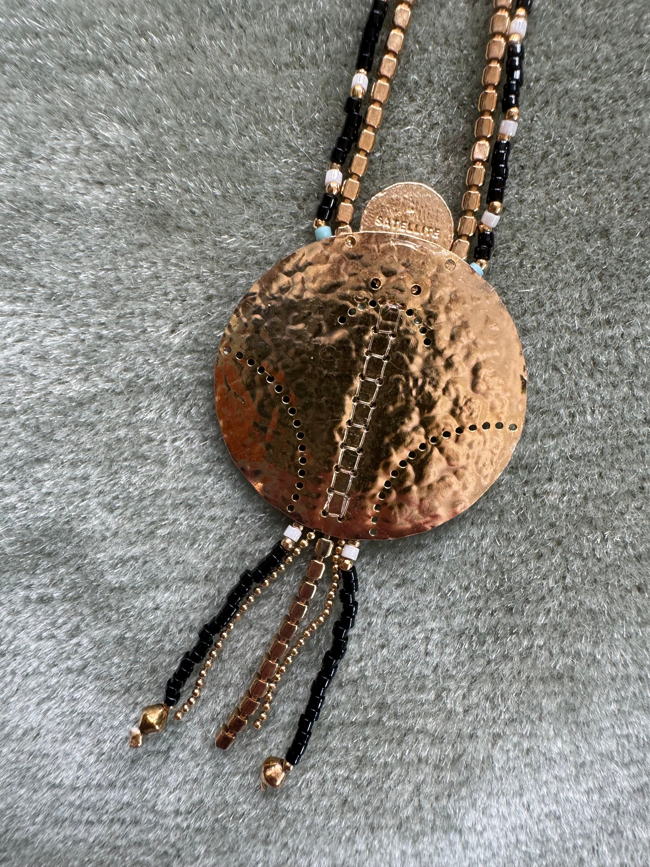 Vintage Art Deco Satellite Paris Necklace: Gold Rhinestone Pendant 