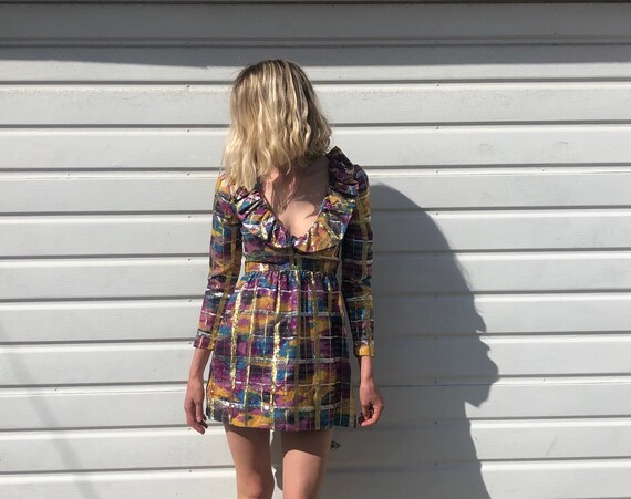 Vintage 1960s mod mini dress gold lame, psychedeli