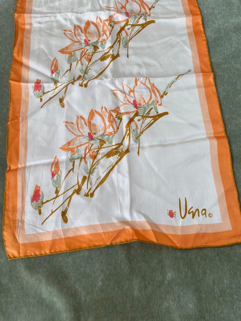 Vintage Vera Neumann oblong silk scarf made in Japan,60s 70s Vera scarf,Vera Neumann orange flower vintage scarf hand rolled,Vera lady bug image 5