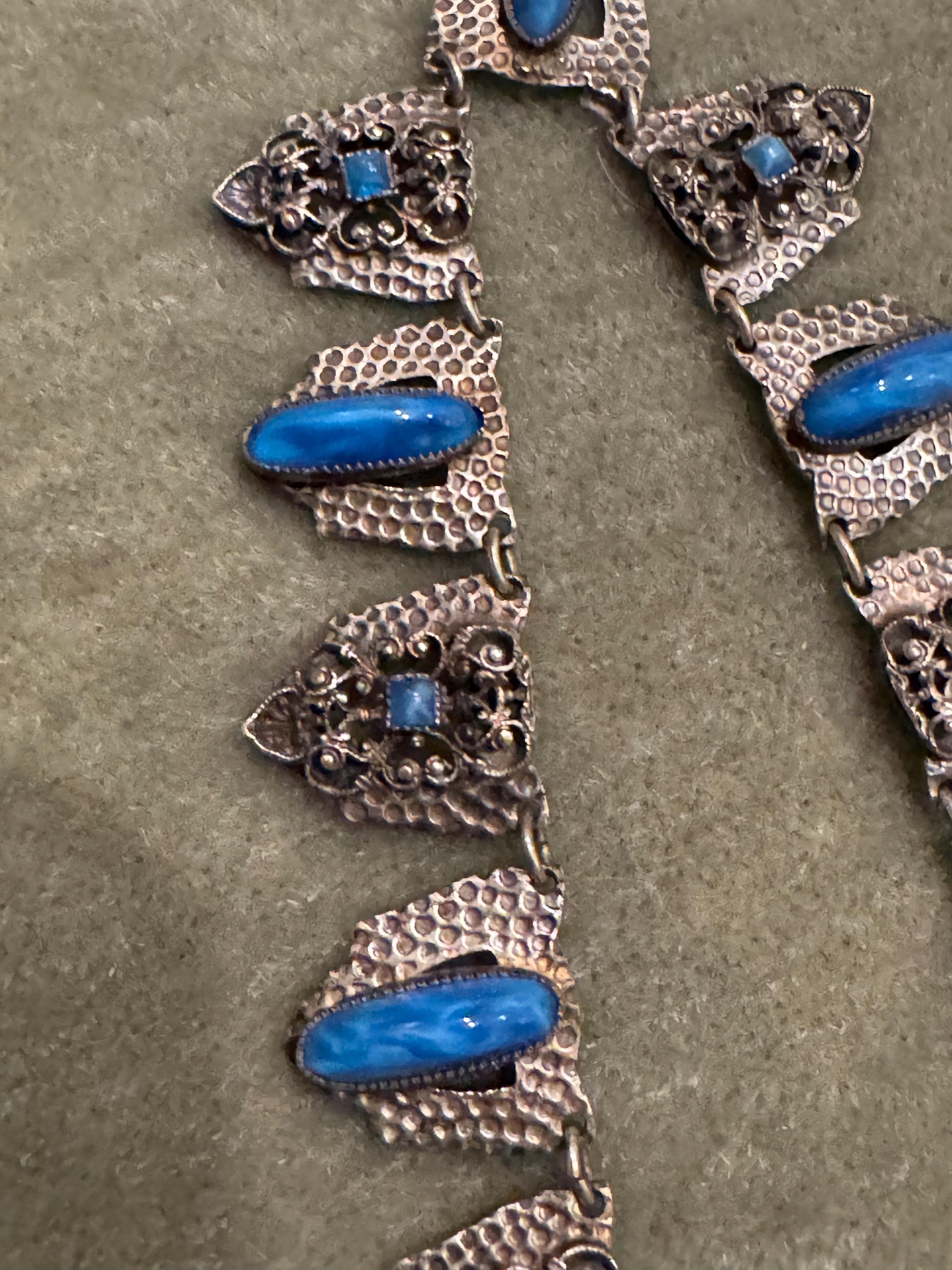 アールデコ　1920s クラシック　チョーカー　ビーズステッチ スワロ使用 Vintage 1920s Art Deco Necklace Choker, Blue Glass Stones and Gilt