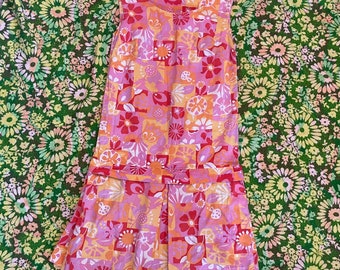 Vintage 1960s mod drop waist scooter dress, psychedelic abstract pink 60s dress, sleeveless 60s mod mini dress 1960s