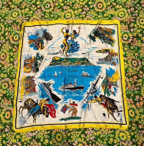 Vintage 1960s Gibraltar Souvenir Scarf: the Rock Graphic - Etsy