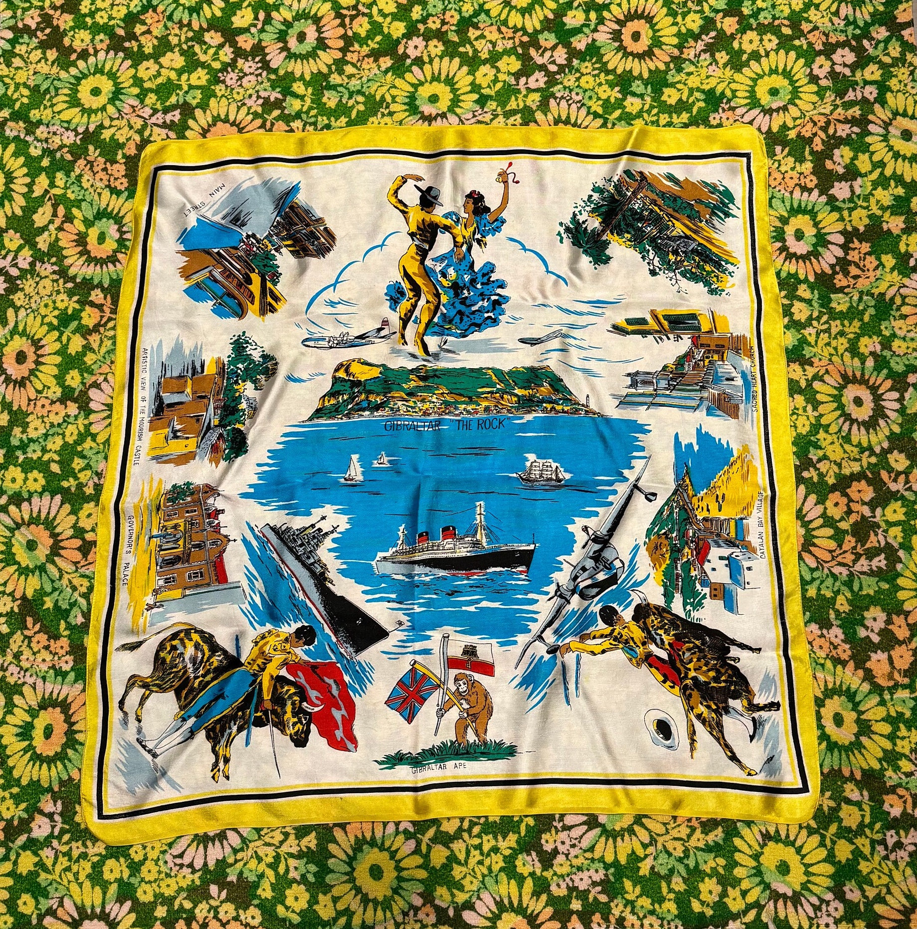 Vintage 1960s Gibraltar Souvenir Scarf: the Rock Graphic - Etsy