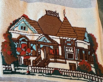 Vintage 1980s John Steinbeck house Needlepoint: (Unframed)