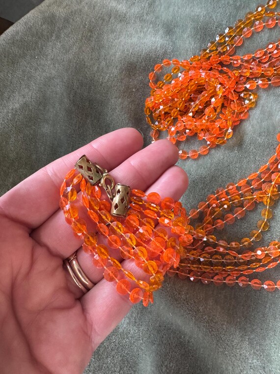 Vintage 60s Mod Orange Plastic Beaded Necklace: M… - image 11