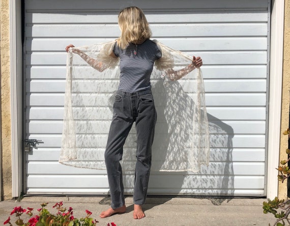 Vintage lace robe,off white long lace robe,romanti