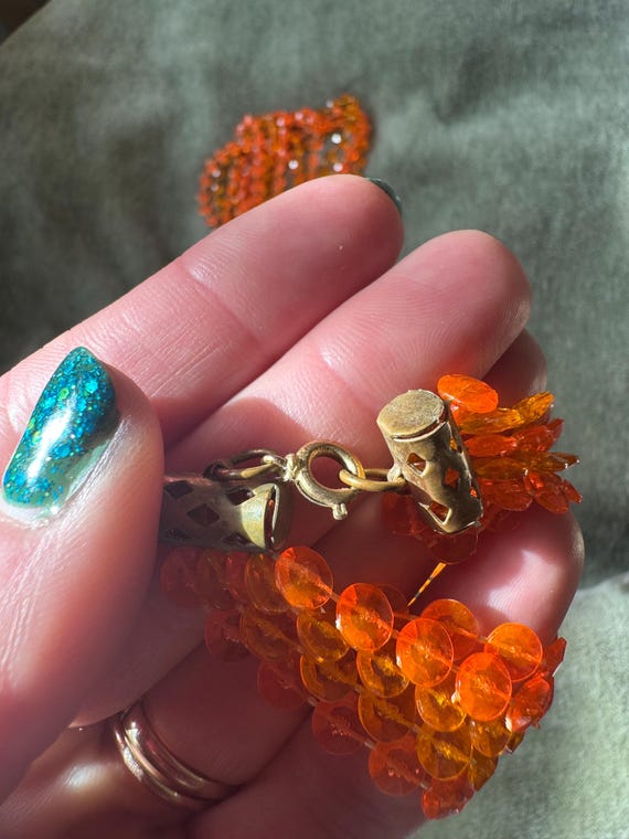 Vintage 60s Mod Orange Plastic Beaded Necklace: M… - image 2