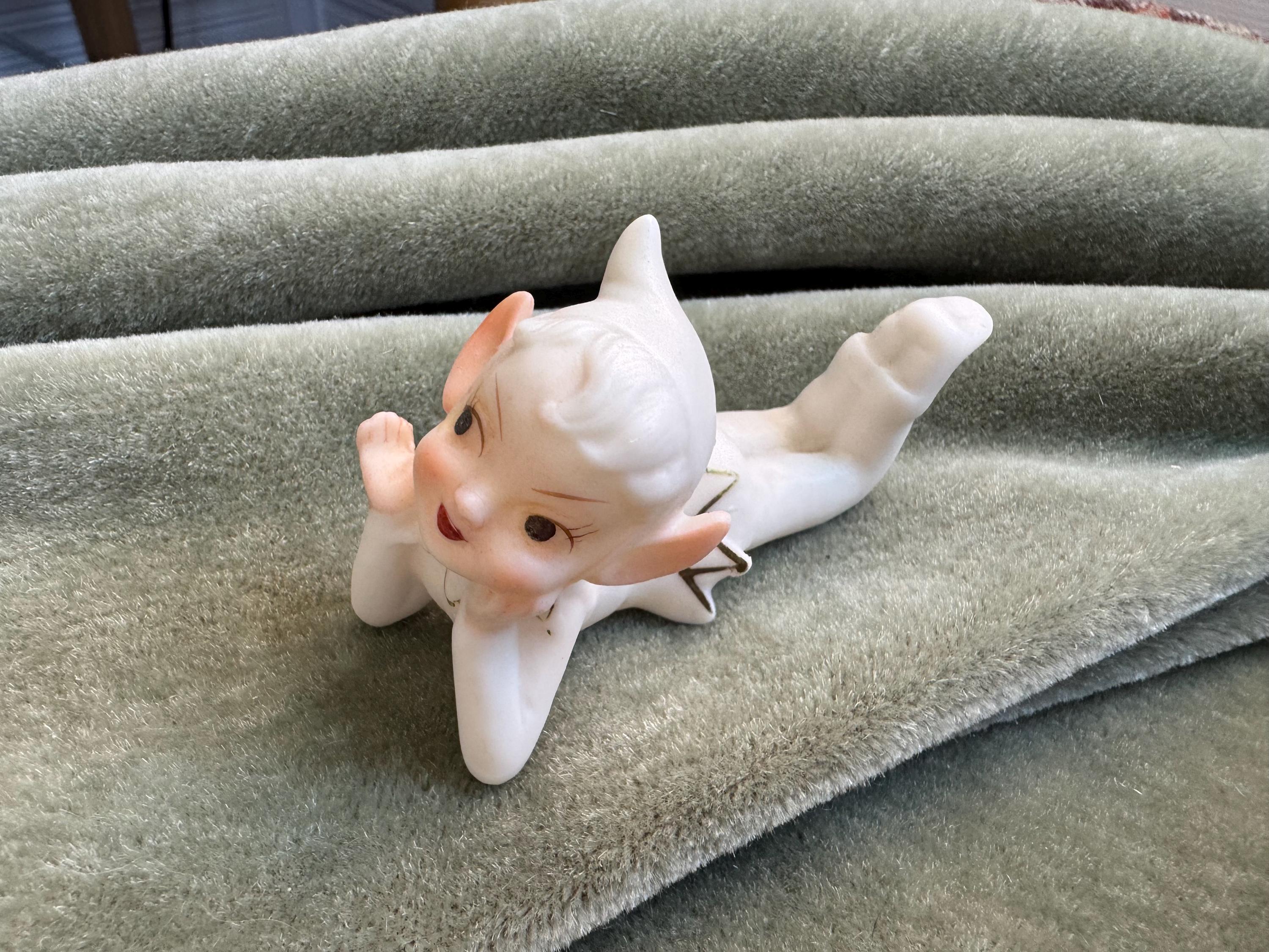 Vintage 60s Kelvin's Porcelain Bisque Pixie Elf Japan, White