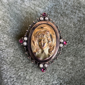 Antique Edwardian Gibson girl brooch, vintage Gibson girl brooch, Edwardian jewelry pin brooch