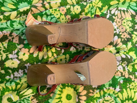 Vintage 70s suede wooden platform wedge sandal he… - image 6