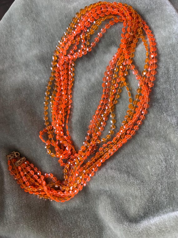 Vintage 60s Mod Orange Plastic Beaded Necklace: M… - image 17