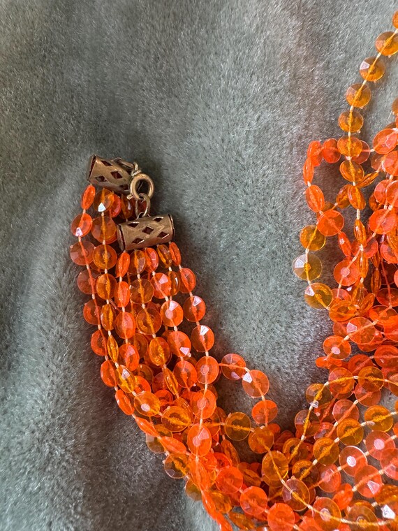 Vintage 60s Mod Orange Plastic Beaded Necklace: M… - image 12