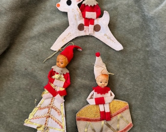 Vintage 1950s Knee Hugger Elf Ornaments: Felt Christmas Decor, Made in Japan
