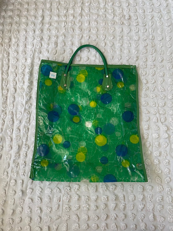 Vintage 1960s vinyl tote,60s vinyl circle dot tot… - image 2