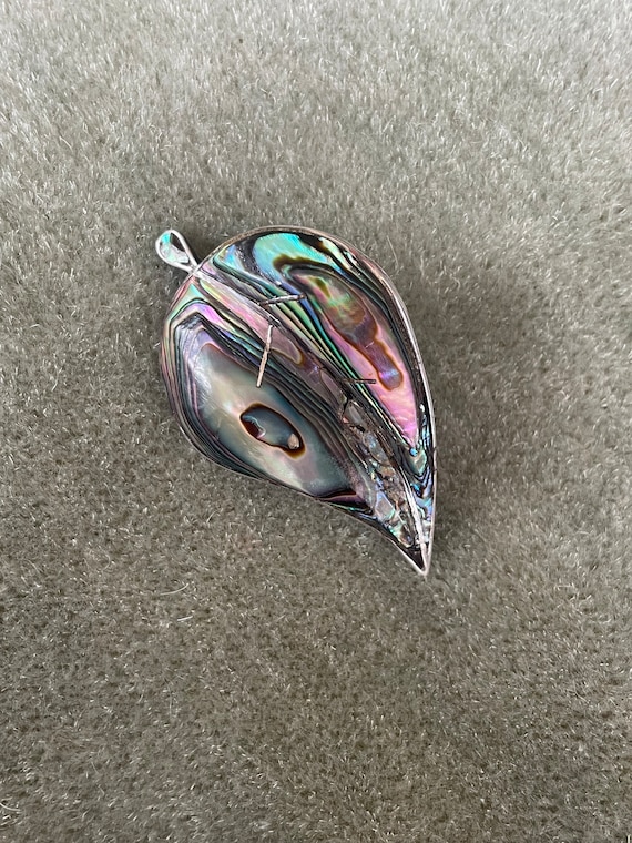 Vintage Mexican Sterling Silver abalone inlay leaf
