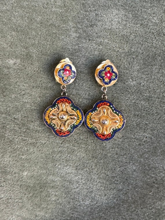Boucles D'oreilles Anciennes à Clip Micro Mosaïque - Paire D'occasion