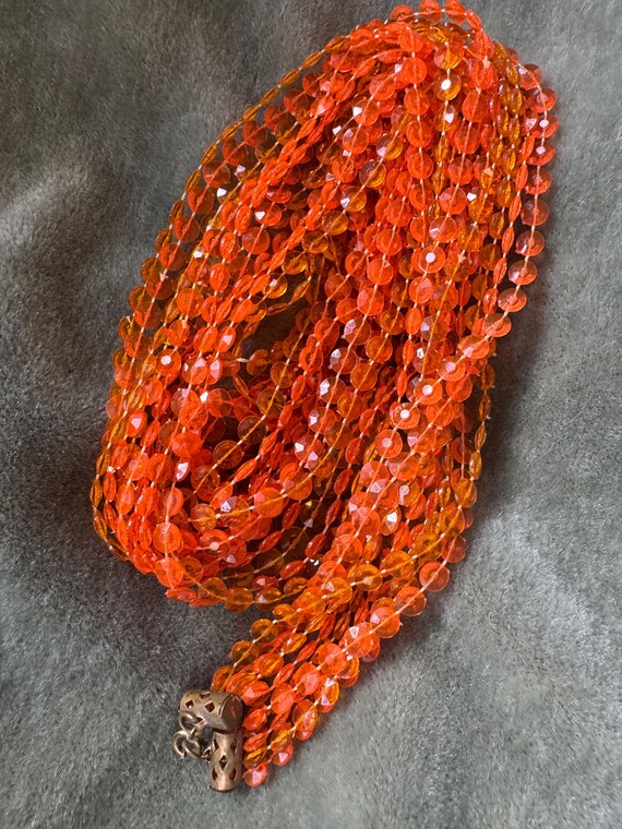 Vintage 60s Mod Orange Plastic Beaded Necklace: M… - image 4
