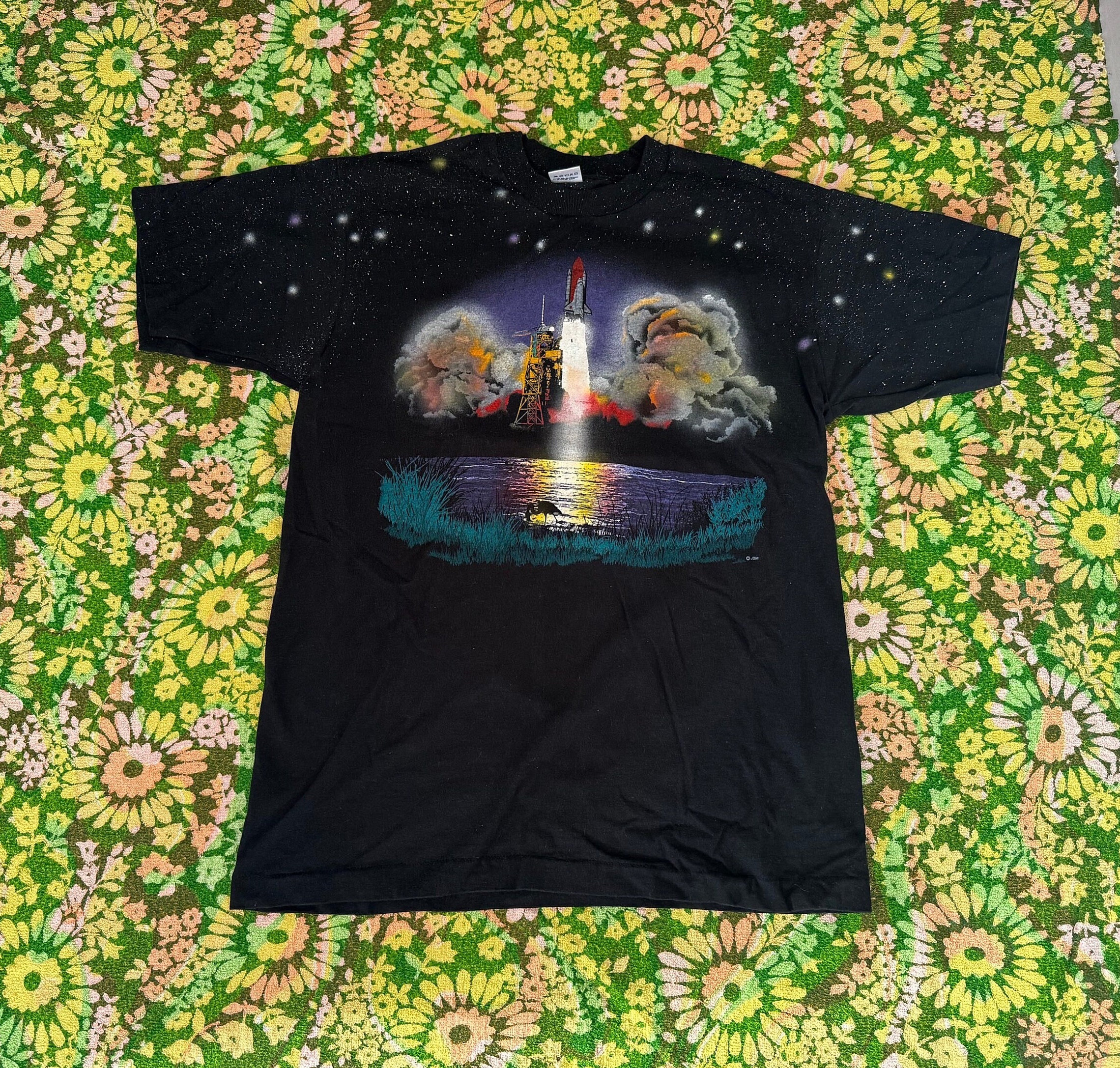 Vintage Space Launch T-shirt: 90s All Over Print, Fruit of the