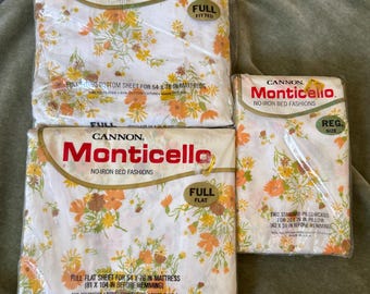 Vintage Cannon Monticello Full Bedding Set: Orange Yellow Field Flowers