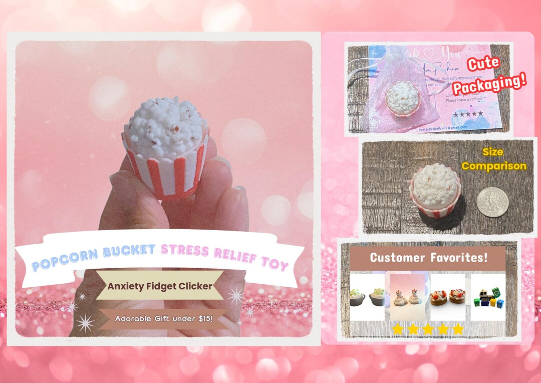 Bucket Clicker Delicious Popcorn Bucket Twisty Fidget Clicker Keychain | Kawaii Food ...
