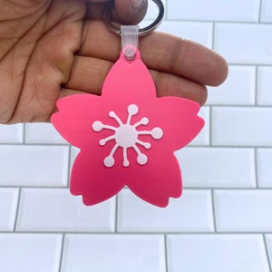 Cherry Blossom NFC Keychain – Physical 3D Printed Key Ring, Smart Contactless Tag for Sharing Links, Info & More