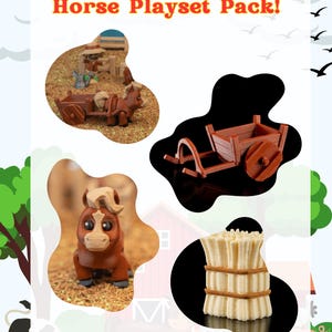 Dodatek do zestawu do zabawy z koniem – Max, zabawka dla konika wydrukowana w 3D z wózkiem i belami siana – Pocket Pal Farm Animal Accessory Set