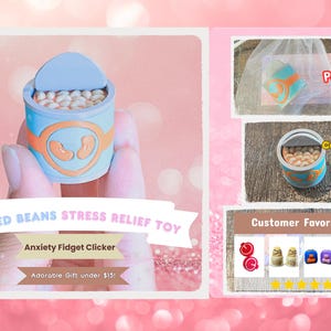 Fidget Clicker-sleutelhanger ingeblikte bonen | 3D-geprint kawaii zintuiglijk speelgoed | Foodie-cadeau
