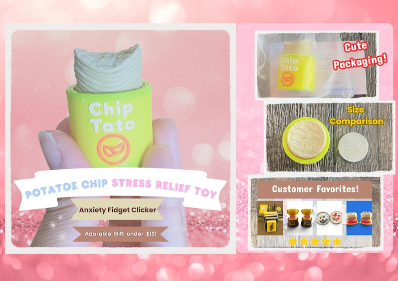 K&ouml;nnte beinhalten: Ein neuartiges Stressabbau-Spielzeug in Form eines Kartoffelchip-Beh&auml;lters. Der gr&uuml;ne Beh&auml;lter tr&auml;gt den Text "Chip Tato" und ein Logo. Die Oberseite des Spielzeugs ist eine wei&szlig;e, strukturierte, chipartige Form. Der Text "Potato Chip Stress Relief Toy" ist ebenfalls enthalten.