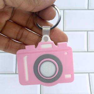 Pink Camera NFC Keychain – Physical 3D Printed Key Ring, Smart Contactless Tag for Sharing Links, Info & More