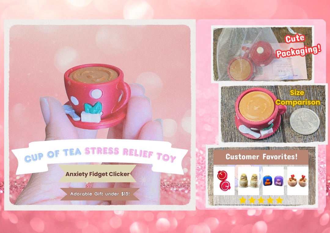 Tea Set Fidget Clicker Keychain | 3D Printed Sensory Toy | Cottagecore ...