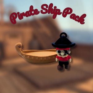 Pirate Toy Set – 3D Printed Mini Pirate Ship & Pocket Pal Figure Playset
