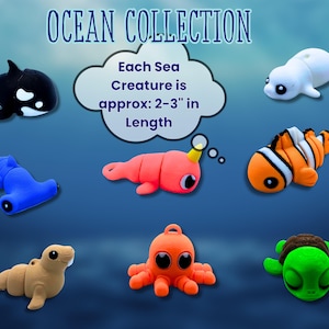 Pocket Pal Ocean Animal Toy Set – 3D Printed Sea Creatures: Whale, Shark, Narwhal, Octopus & More