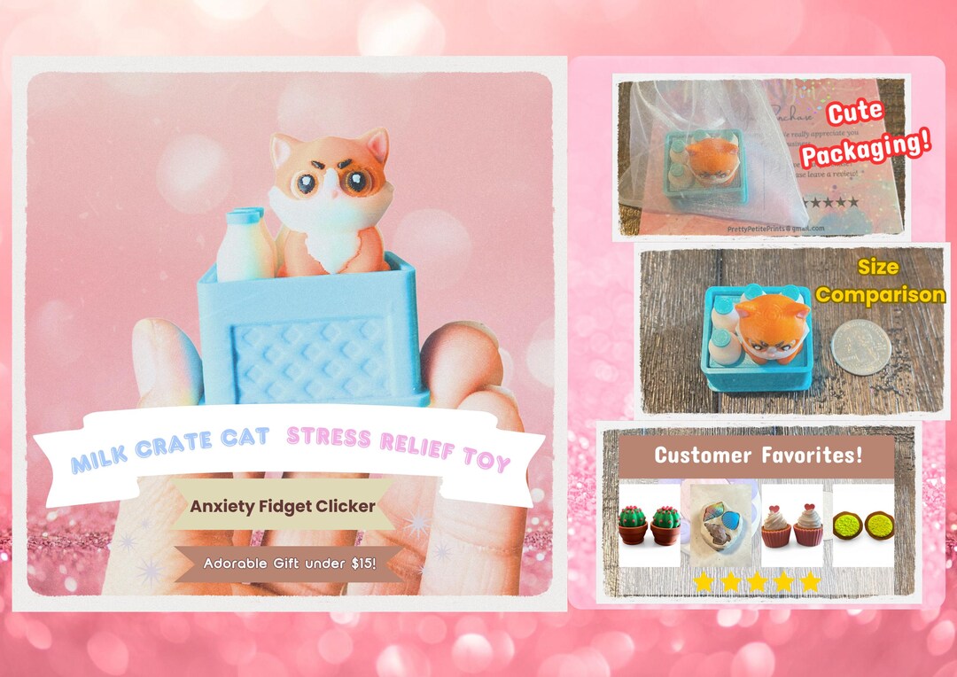 Click Fidget Cat Kitty Cat in Milk Crate Fidget Clicker Keychain | 3D Printed Sensory ...