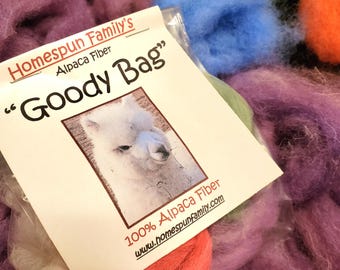 Alpaca Goody Bags,colorful rovings, natural & dyed colors of Alpaca fiber for crafting spinning or felting