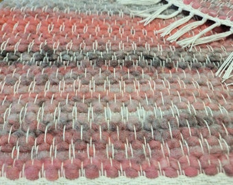 Plush/Soft - Fine Wool Handwoven Country Mauve & gray striped floor rug, Fine wool decor rug/runner Item # FB473
