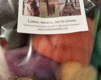 Alpaca,wool, llama Fiber - Roving Packs-contains:Approx 1 1/2 oz Jacob Sheep Wool, Alpaca, Llama Wool -for felting,spinning, crafts